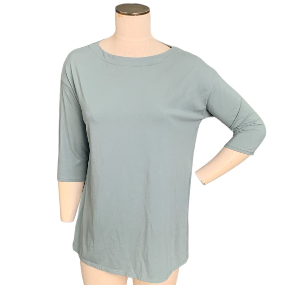 J Jill Luxe Supima Pleat Back Tunic 3/4 Sleeve Cotton Sz‎ S Sage Green #100A